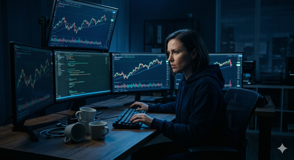 자동매매 시스템 K-Trader를 개발하는 전업투자자의 모습